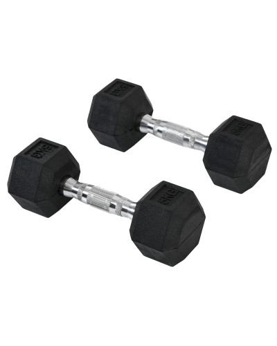 Set of 2 Hex Rubber Dumbbells 5kg with Anti-Slip Grip, Black