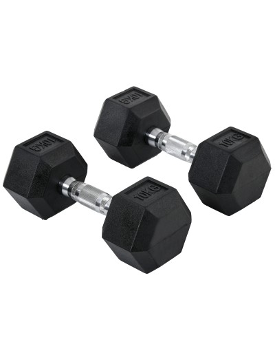  Set 2 Manubri Esagonali da 10kg in Metallo e Gomma per Workout in Palestra, Casa e Ufficio, Nero