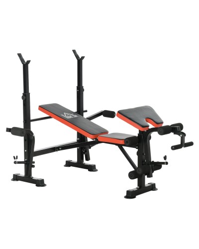  Panca Multifunzione Regolabile con Supporto per Bilanciere, in Acciaio e Plastica, 175x139x127 cm, Rosso e Nero