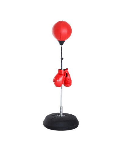 Punching Ball da Terra ad Altezza Regolabile con Guantoni da Boxe e Base Riempibile, 43x43x126-144 cm, Rosso