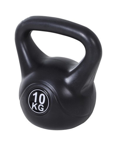 10kg Kettlebell for Sport and Fitness with Flat Base and Handle, Plastic and Sand Filled Kettlebell Weights, 25x19x28 cm, Black