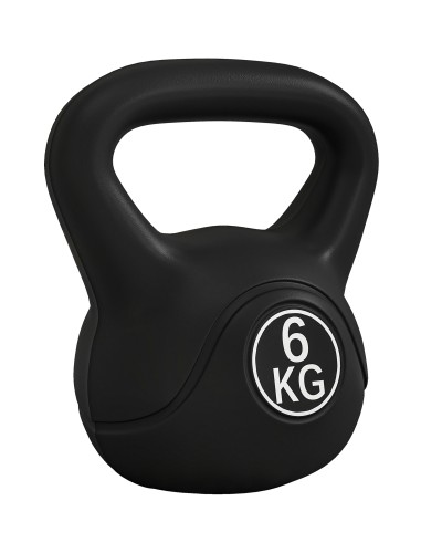 6kg Plastic and Sand Kettlebell with Flat Base and Handle, 20x13x22 cm, Black