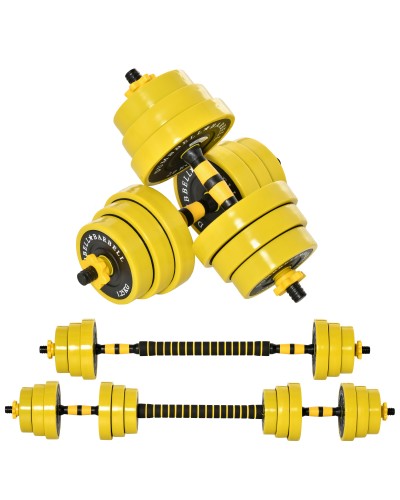 2 in 1 Adjustable Dumbbell Set with Barbell Connector, Dumbbell Weights Set with 12 Weight Plates for Home/Gym Workout, Black and Yellow