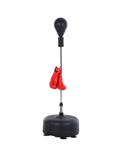  Punching Ball per Adulti e Bambini(Ф48cmx136-154cm), Sacco Boxe da Terra con 4 Ventose, Guantoni Inclusi, Rosso e Nero
