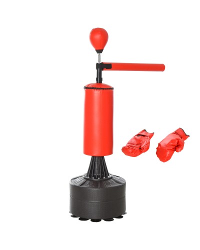  Sacco da Boxe ad Altezza Regolabile con Punching Ball e Base Riempibile, 88x48x155-205 cm, Rosso e Nero