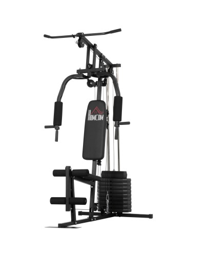  Stazione Fitness con Pesi da 45kg per Allenamento a Casa, 135x103x210cm, Nero