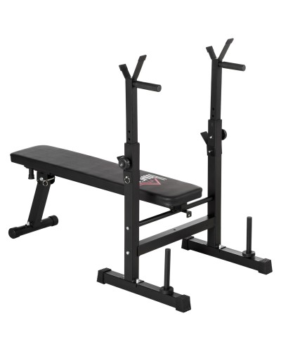 Adjustable Folding Weight Bench with 8 Positions, Steel and PU Barbell Rack, 140x73x98-122 cm, Black
