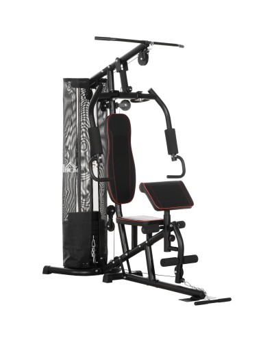 Stazione Fitness con Pesi da 45kg in Acciaio per Allenamento a Casa, 170x104x205cm, Nero