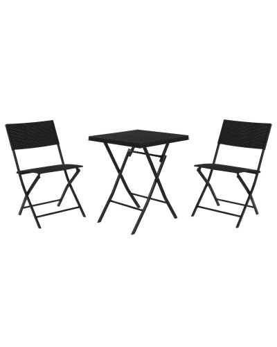 Table et 2 Chaises ESPRIT Noir, Acier et Rotin Synthétique, 58 x 58 x 71,5 cm
