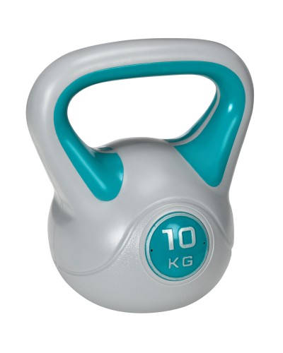  Kettlebell 10kg in PU e Sabbia con Base Piatta e Impugnatura per Stacchi, Squat e Sollevamenti, 22x16x26 cm, Verde Scuro