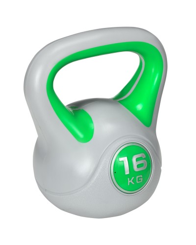 16kg PU and Sand Kettlebell with Flat Base and Handle for Deadlifts, Squats and Lifts, 26x18x32 cm, Green
