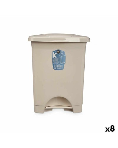 10-liter beige plastic pedal bin | Ideal for kitchen, bathroom, and office | Pack of 8
