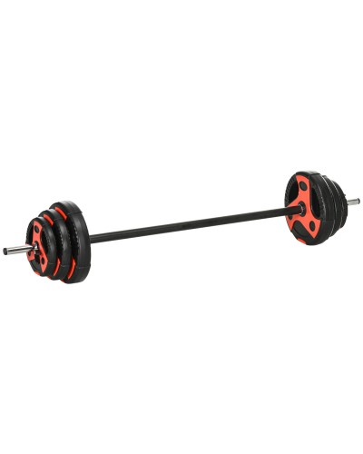 20kg Barbell and Weight Plate Set with Anti-Slip PU Grip, Ø17x140 cm, Black and Red