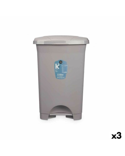 Pedaalemmer Grijs Plastic 50 L (3 Stuks)