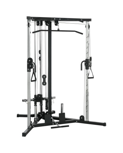  Stazione Fitness per Allenamento Totale con Sbarra per Trazioni e Bilanciere, in Acciaio, 170x139x200 cm, Nero