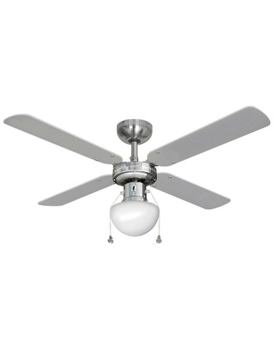 EDM Caribe Silver Ceiling Fan with Integrated LED Light, 50 W
