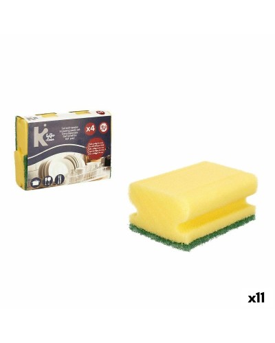 Yellow-Green Polyurethane Abrasive Sponges, 4-Piece Set for Delicate Cleaning
