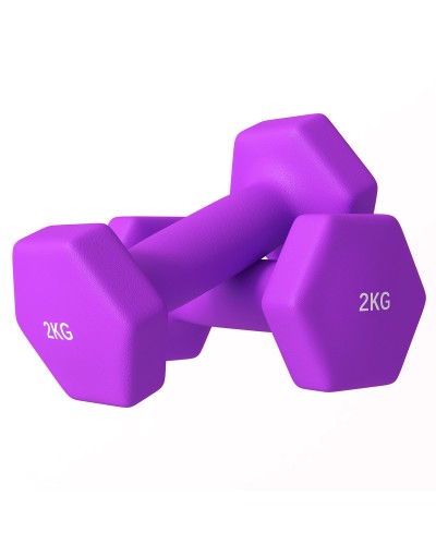  Set 2 Manubri 2x2 kg Esagonali e Antiscivolo per Casa e Palestra, in Metallo e Plastica, 16x7.5x7.5 cm, Viola