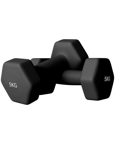  Set 2 Manubri Esagonali da 2x5 kg in Metallo e Plastica con Impugnatura Antiscivolo, 20x9x9 cm, Nero