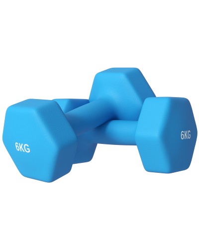  Set 2 Manubri Esagonali da 2x6kg in Metallo e Plastica con Impugnatura Antiscivolo, 22x10x10 cm, Azzurro
