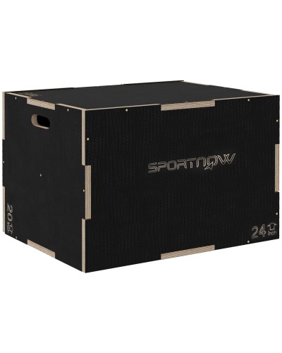  Box Jump Pliometrico a 3 Altezze in Legno Antiscivolo, 76-61-51cm, Nero