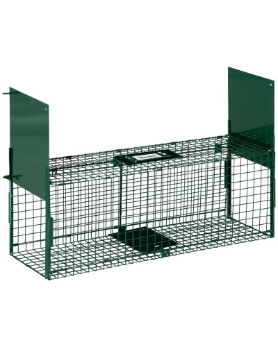  Gabbia Trappola per Animali Vivi Piccoli con Doppia Porta e Maniglia, 80x25x30cm, Verde Scuro