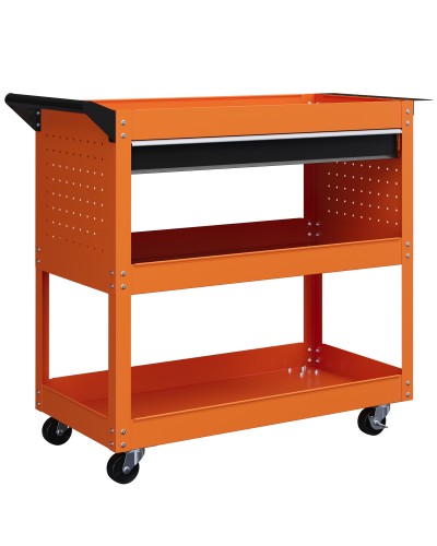 Tool Cart with Side Handle, Drawer and 3 Steel Shelves, 82x35x76 cm, Orange