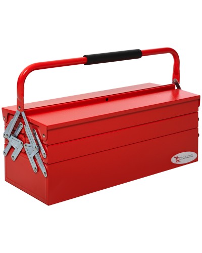  Cassetta Porta Attrezzi in Acciaio Pieghevole con 5 Vassoi, Valigetta Porta Attrezzi 56x20x41 cm, Rosso