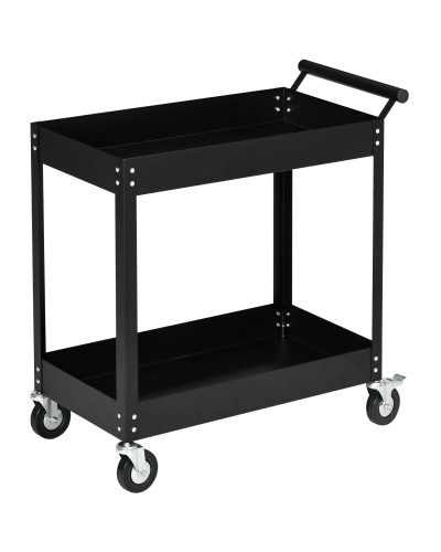  Carrello Porta Attrezzi a 2 Ripiani in Acciaio, 84.5x38x84cm, Nero