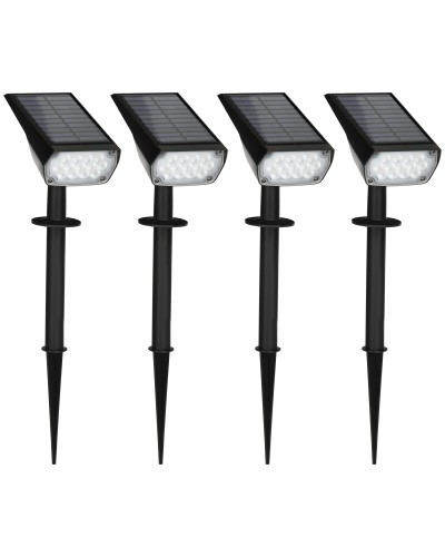 4-Pack Solar Garden and Wall Spotlight Set with Stake, 2 Brightness Levels, 17x10x48.3cm Black
