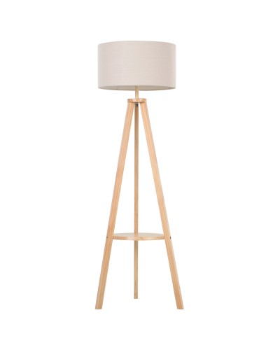 Floor Lamp with Linen Shade Shelf, Foot Switch, Energy Saving, 154cm High, Wood, 50x50