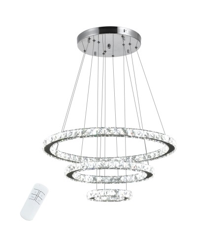 Adjustable 3-Ring LED Crystal Chandelier Pendant Light, Ø60 x 110cm