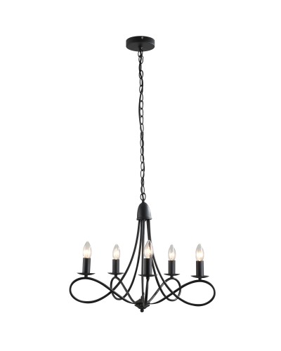 Rustic Style Ceiling Chandelier, Black Braided Steel with 5 Adjustable and Foldable Candle Holders Ф58 x 45cm