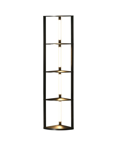  Lampada da Terra a Colonna in MDF con 4 Ripiani e Illuminazione a LED da 3000K, 41x29.5x163.5 cm, Nero