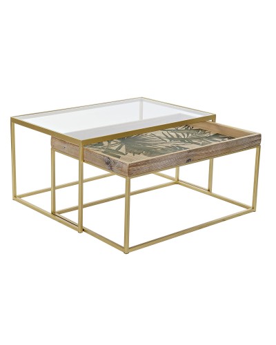 Set of 2 tables DKD Home Decor Kullattu Luonnollinen Puu Metalli Kristalli 90 x 60 x 45 cm