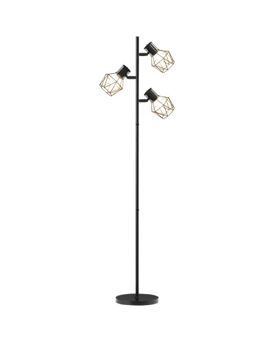  Lampada da Terra 40W con 3 Luci Regolabili e Interruttore a Manopola, in Metallo, 41x28x169 cm, Nero