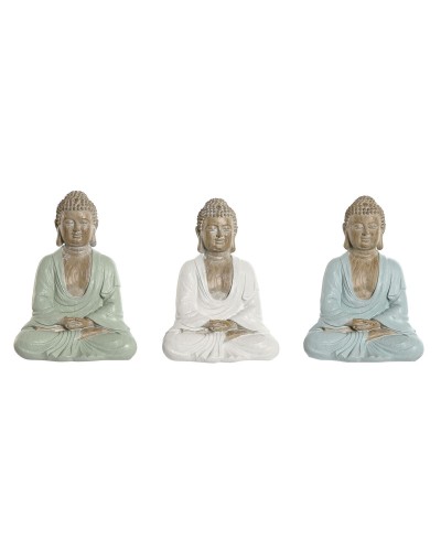 Statue Décorative Bouddha Oriental Esprit (3 Unités) - 14x10,5x18,5 cm - Blanc, Vert, Turquoise
