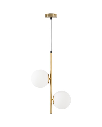 Pendant Lamp with 2 Glass Shades and Adjustable Cord, Metal, 32x15x51 cm, White and Gold