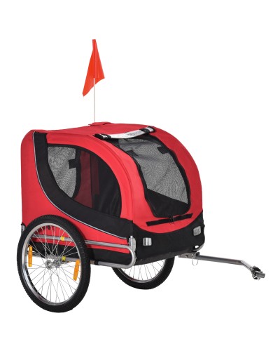 Medium Sized Dog Bike Trailer with Leash Hook, Side Windows and Flag, Steel Frame and Fabric Bicycle Trailer