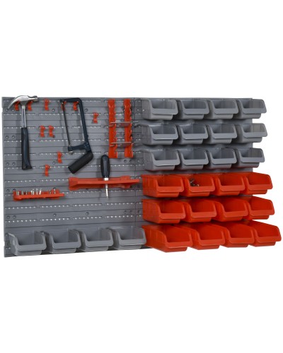  44PZ Contenitore Portautensile Scatole Regolabili e Rimovibile, Montaggio a Muro, PP, Rosso Grigio, 54x22x95cm
