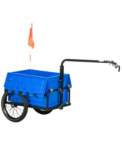  Rimorchio Bici ad Altezza Regolabile con Box Portaoggetti da 65L in Plastica, in Acciaio, 145x61x76/81 cm, Blu