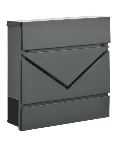 Cassetta Postale in Acciaio Zincato con Portagiornali e 2 Chiavi di Sicurezza, 37x10.5x37 cm, Grigio