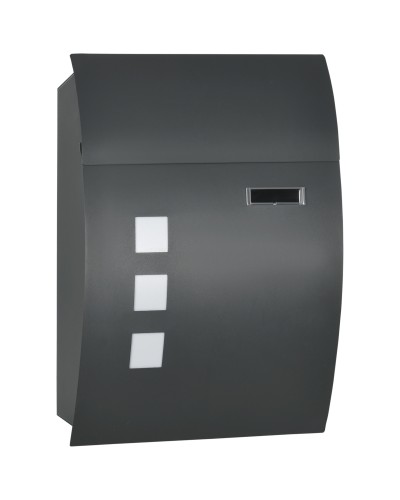  Cassetta Postale Ricurva in Acciaio con 3 Fessure e 2 Chiavi di Sicurezza 45x10x32 cm, Grigio
