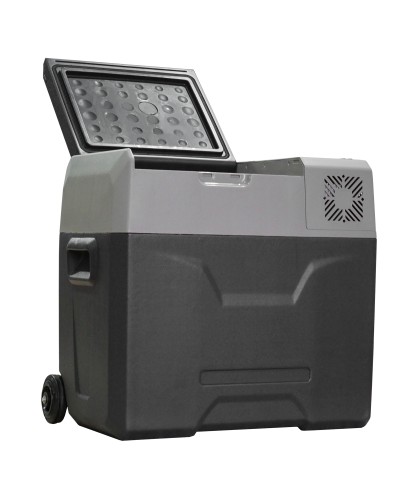 50L Car Refrigerator with Touch Panel, Handle & 2 Wheels, Aluminum & Plastic, 58.6x37.8x54.5 cm, Grey