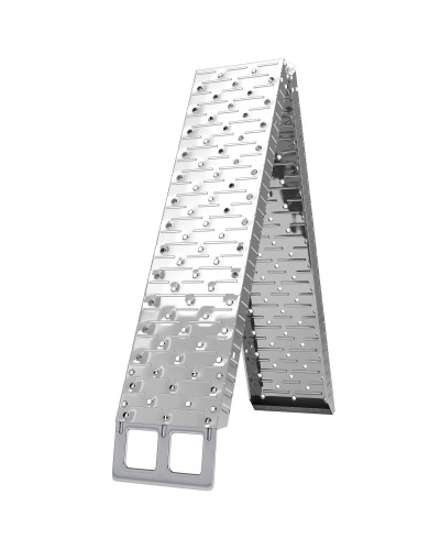 Folding Anti-Slip Motorcycle Loading Ramp with Safety Strap, Steel, Silver