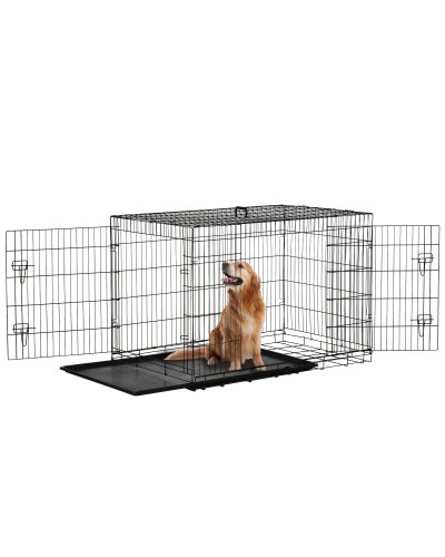  Gabbia per Animali Domestici Trasportino per Cani e Gatti Pieghevole in Acciaio Doppia Apertura, 121x77x82cm, Nero