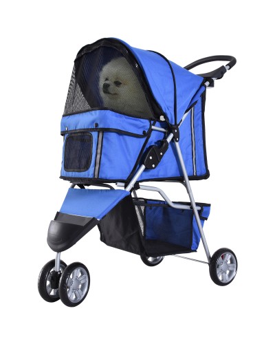  Passeggino per Cani Piccoli Pieghevole, Carrozzina per Cani con Ruote con Freni, Portabicchieri, Cestino Portaoggetti e Imbotti