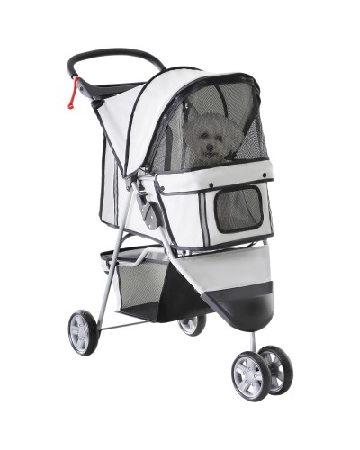 Foldable Dog Stroller with Cup Holders and Basket, Steel and Polyester, 75x45x97 cm, Grey