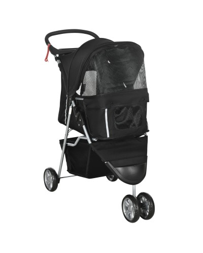 Small Dog Stroller Foldable with Swivel Wheels and Brake, 75x45x97 cm, Black