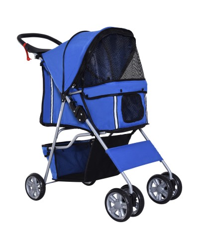 Foldable Fabric Dog Stroller with Basket and Cup Holders, 75x45x97 cm, Blue